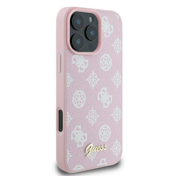 Pouzdro MagSafe pro Apple iPhone 16 Pro, Guess, Peony Script, Růžová