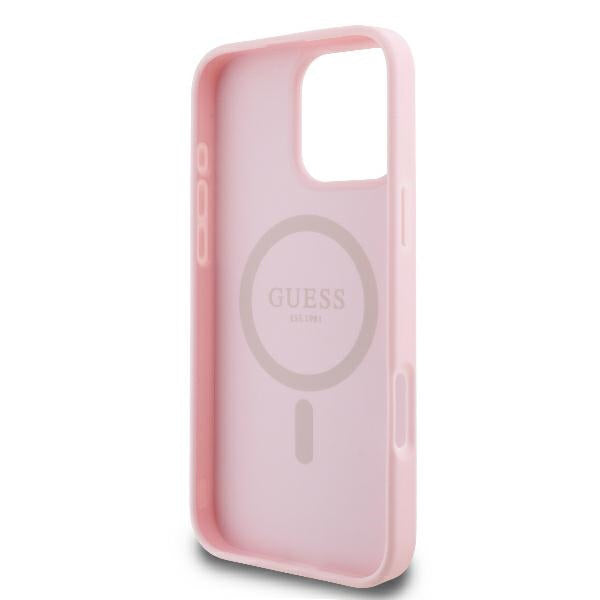 Pouzdro MagSafe pro Apple iPhone 16 Pro, Guess, Peony Script, Růžová