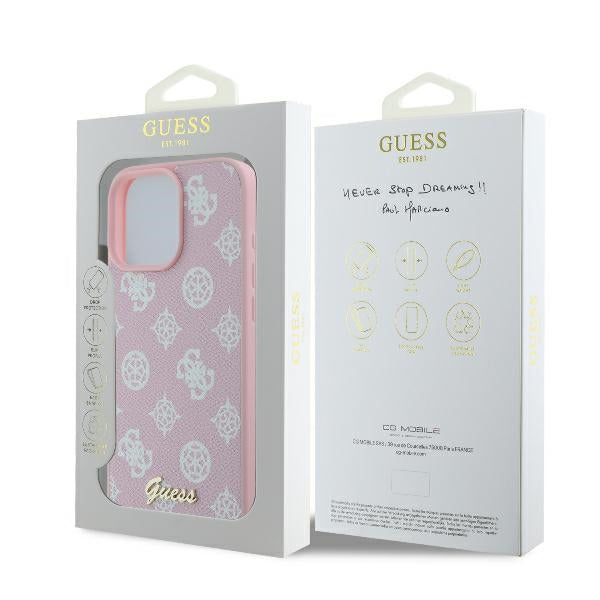 Pouzdro MagSafe pro Apple iPhone 16 Pro, Guess, Peony Script, Růžová