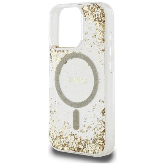 Pouzdro MagSafe pro Apple iPhone 16 Pro, Guess, Resin Bottom Glitter, Zlaté