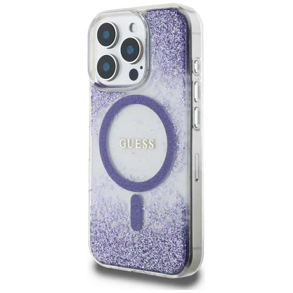 Pouzdro MagSafe pro Apple iPhone 16 Pro, Guess, Resin Bottom Glitter, Fialová