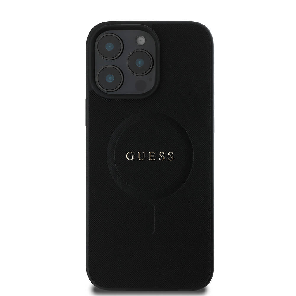 Pouzdro MagSafe pro Apple iPhone 16 Pro, Guess, Saffiano Classic Logo, Černá