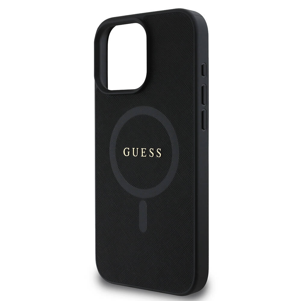 Pouzdro MagSafe pro Apple iPhone 16 Pro, Guess, Saffiano Classic Logo, Černá