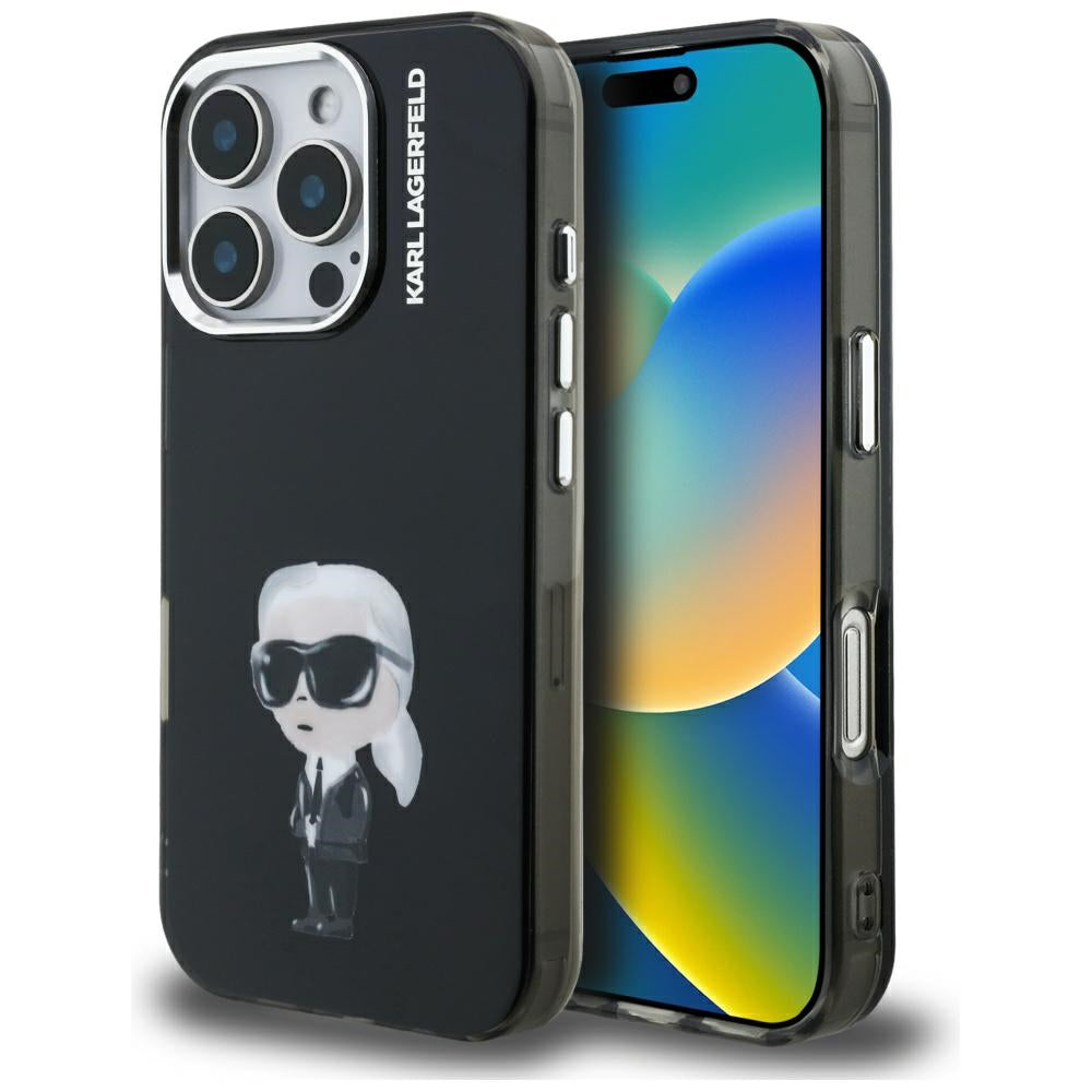 Pouzdro MagSafe pro Apple iPhone 16 Pro, Karl Lagerfeld, IML Aquarelle Logo Karl, Černá