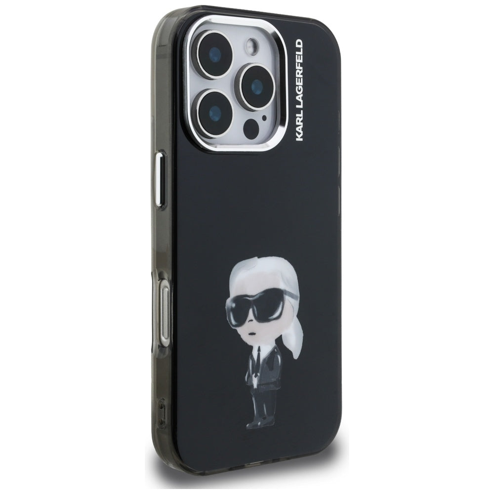 Pouzdro MagSafe pro Apple iPhone 16 Pro, Karl Lagerfeld, IML Aquarelle Logo Karl, Černá