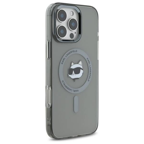 Pouzdro MagSafe pro Apple iPhone 16 Pro, Karl Lagerfeld, IML Metal Choupette's Head, Černá