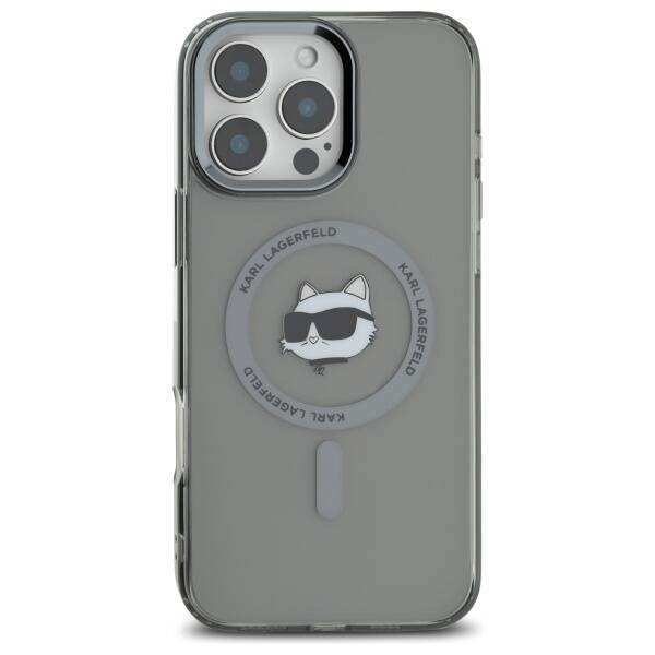 Pouzdro MagSafe pro Apple iPhone 16 Pro, Karl Lagerfeld, IML Metal Choupette's Head, Černá