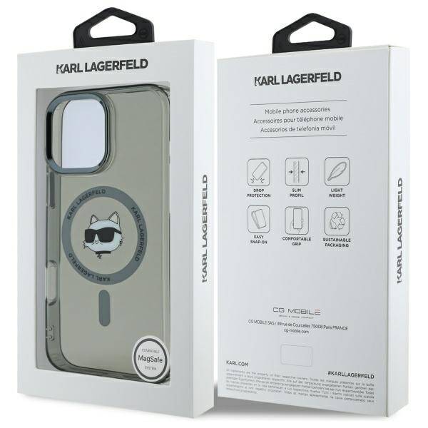Pouzdro MagSafe pro Apple iPhone 16 Pro, Karl Lagerfeld, IML Metal Choupette's Head, Černá
