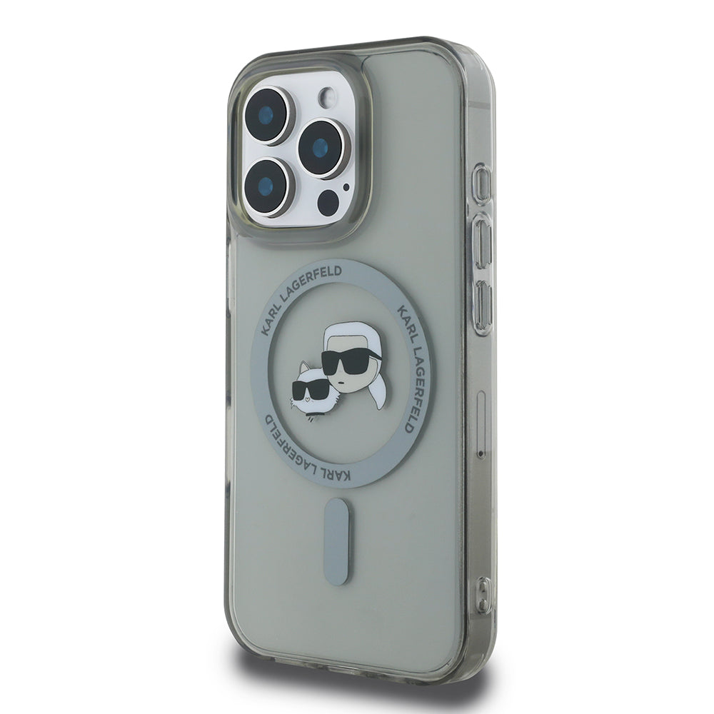 Pouzdro MagSafe pro Apple iPhone 16 Pro, Karl Lagerfeld, IML Metal Karl & Choupette's Heads, Černá