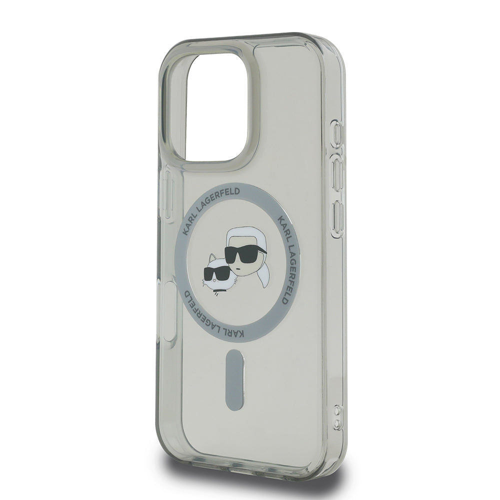 Pouzdro MagSafe pro Apple iPhone 16 Pro, Karl Lagerfeld, IML Metal Karl & Choupette's Heads, Černá