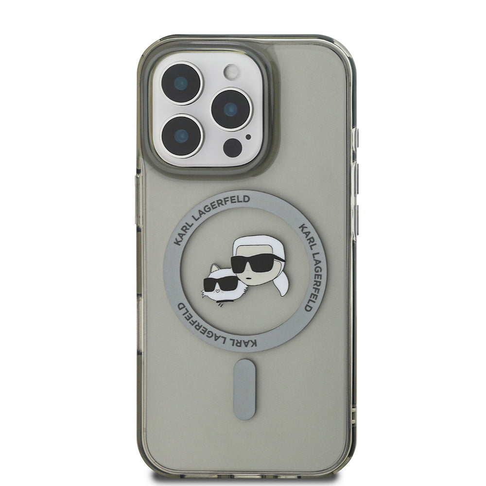Pouzdro MagSafe pro Apple iPhone 16 Pro, Karl Lagerfeld, IML Metal Karl & Choupette's Heads, Černá