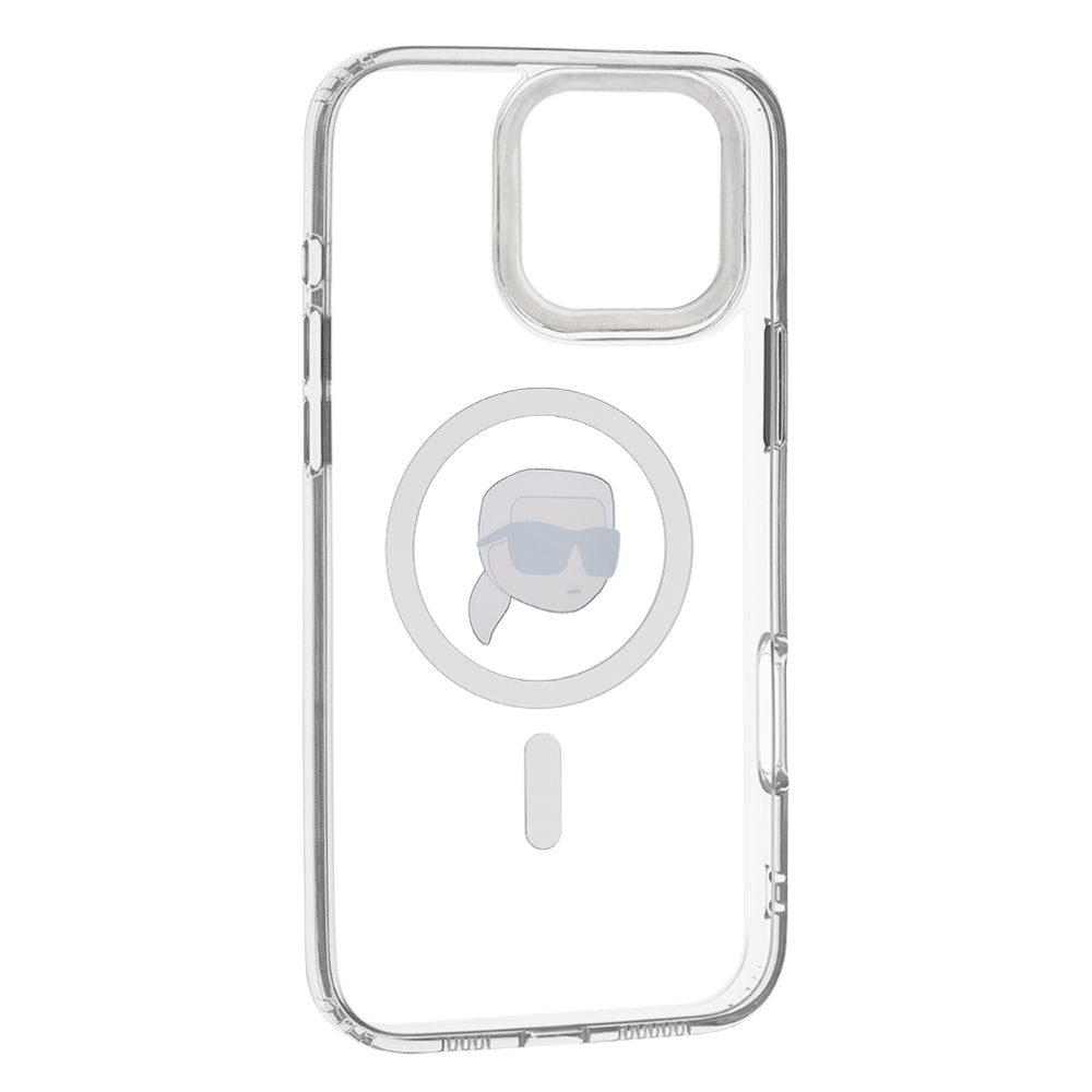Pouzdro MagSafe pro Apple iPhone 16 Pro, Karl Lagerfeld, IML Metal Karl's Head, Bílá
