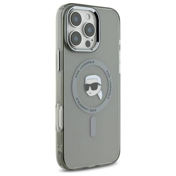Pouzdro MagSafe pro Apple iPhone 16 Pro, Karl Lagerfeld, IML Metal Karl's Head, Černá