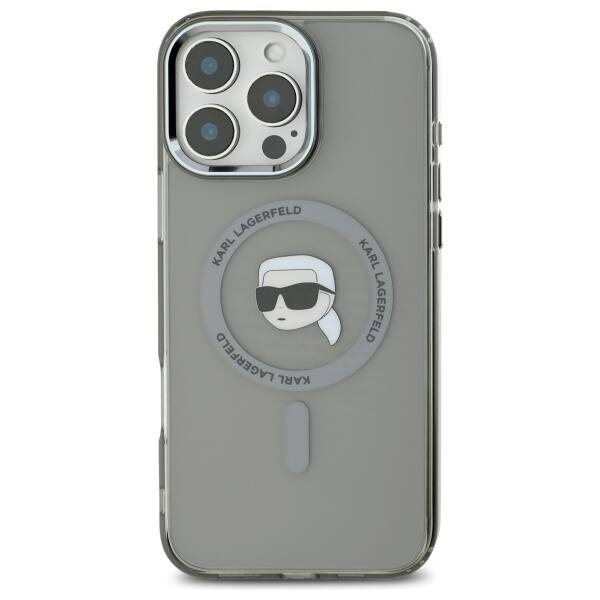 Pouzdro MagSafe pro Apple iPhone 16 Pro, Karl Lagerfeld, IML Metal Karl's Head, Černá