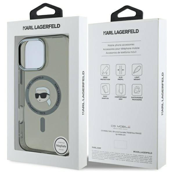 Pouzdro MagSafe pro Apple iPhone 16 Pro, Karl Lagerfeld, IML Metal Karl's Head, Černá