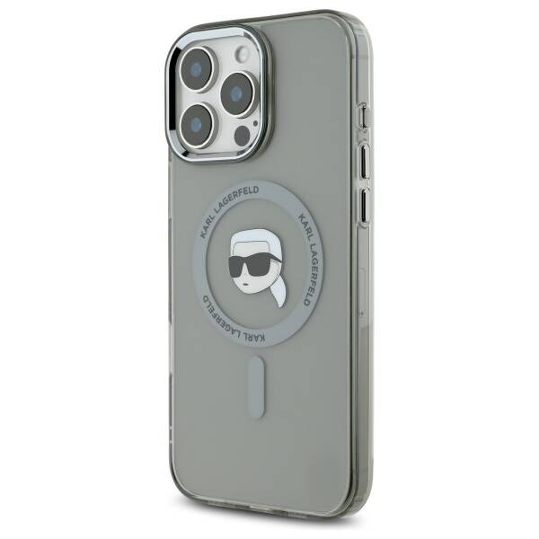Pouzdro MagSafe pro Apple iPhone 16 Pro, Karl Lagerfeld, IML Metal Karl's Head, Černá
