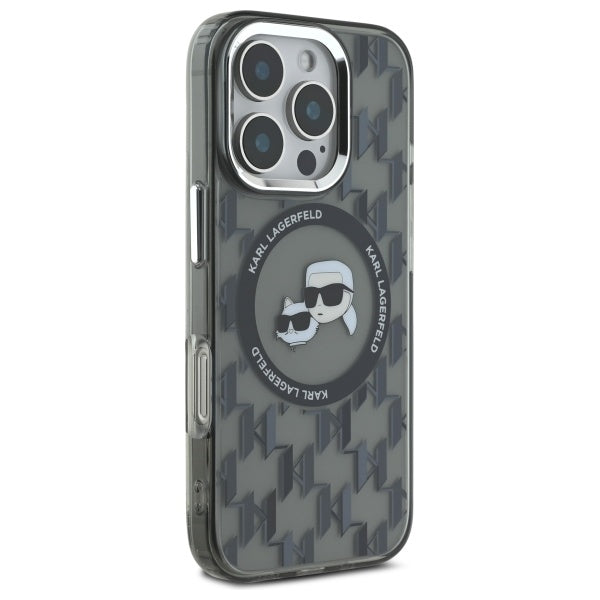 Pouzdro MagSafe pro Apple iPhone 16 Pro, Karl Lagerfeld, IML Monogram Karl & Choupette's Heads, Černá