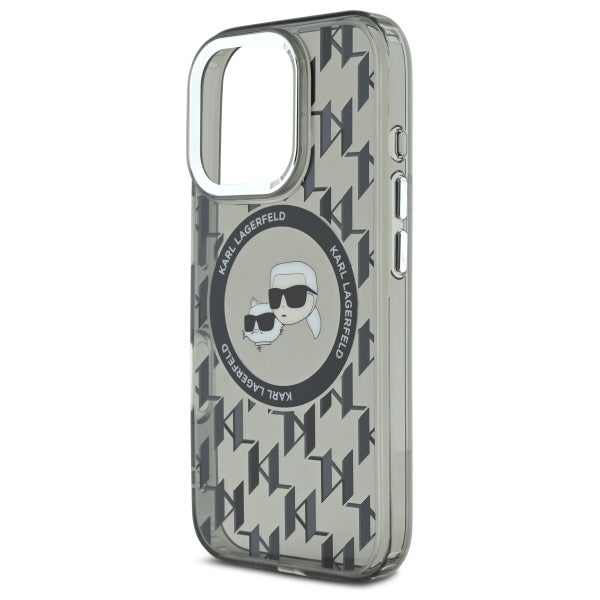 Pouzdro MagSafe pro Apple iPhone 16 Pro, Karl Lagerfeld, IML Monogram Karl & Choupette's Heads, Černá
