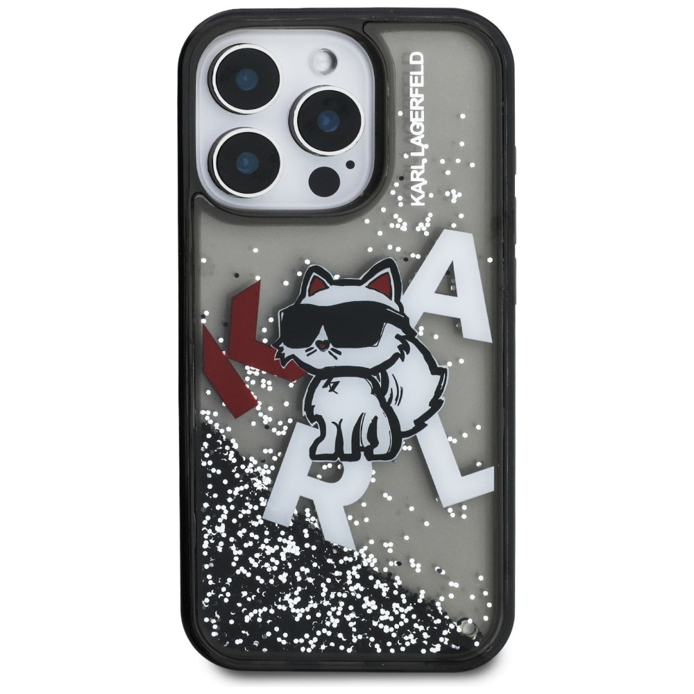 Pouzdro MagSafe pro Apple iPhone 16 Pro, Karl Lagerfeld, Liquid Glitter Choupette Logo, Černá