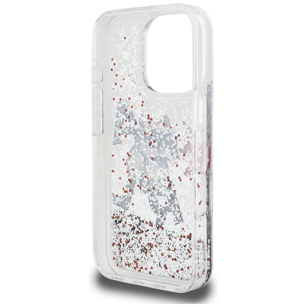 Pouzdro MagSafe pro Apple iPhone 16 Pro, Karl Lagerfeld, Liquid Glitter Choupette Logo, Transparentní