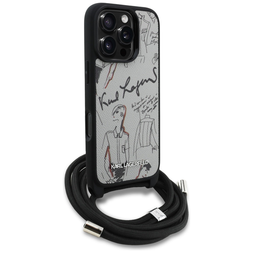 Pouzdro MagSafe pro Apple iPhone 16 Pro, Karl Lagerfeld, Saffiano Crossbody, Šedé