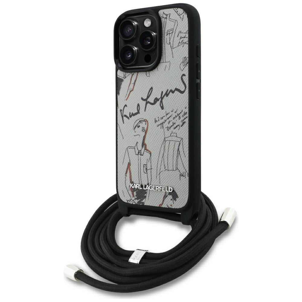 Pouzdro MagSafe pro Apple iPhone 16 Pro, Karl Lagerfeld, Saffiano Crossbody, Šedé