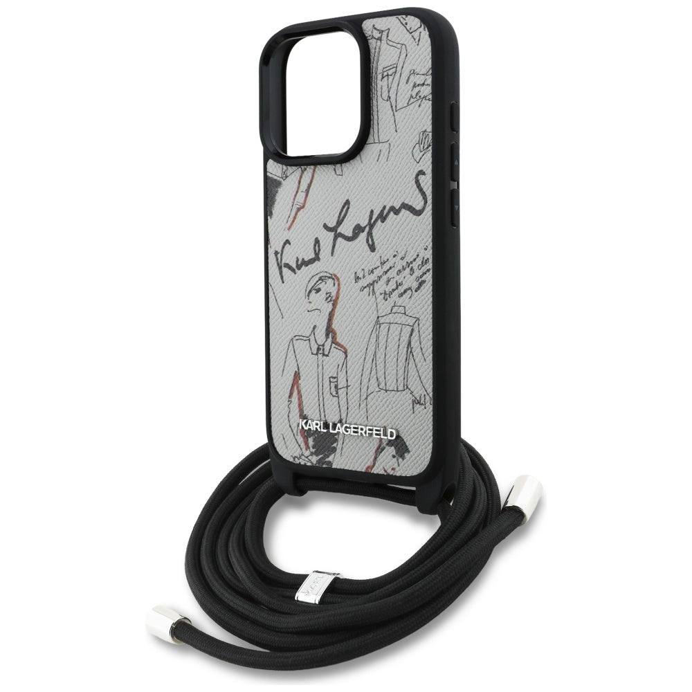 Pouzdro MagSafe pro Apple iPhone 16 Pro, Karl Lagerfeld, Saffiano Crossbody, Šedé