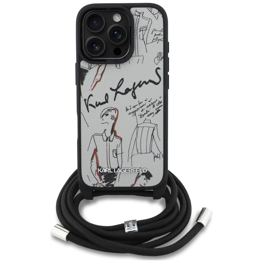 Pouzdro MagSafe pro Apple iPhone 16 Pro, Karl Lagerfeld, Saffiano Crossbody, Šedé