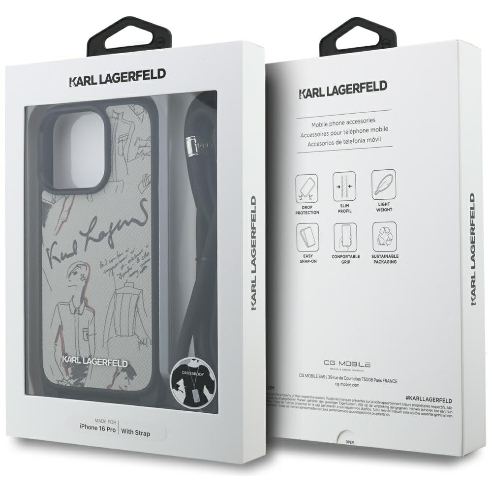 Pouzdro MagSafe pro Apple iPhone 16 Pro, Karl Lagerfeld, Saffiano Crossbody, Šedé