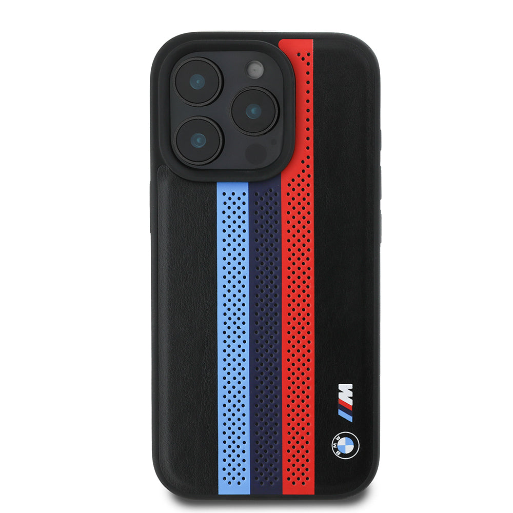 Pouzdro MagSafe pro Apple iPhone 16 Pro Max, BMW, Perforated M Perf. Tricolor Stripers, Černá