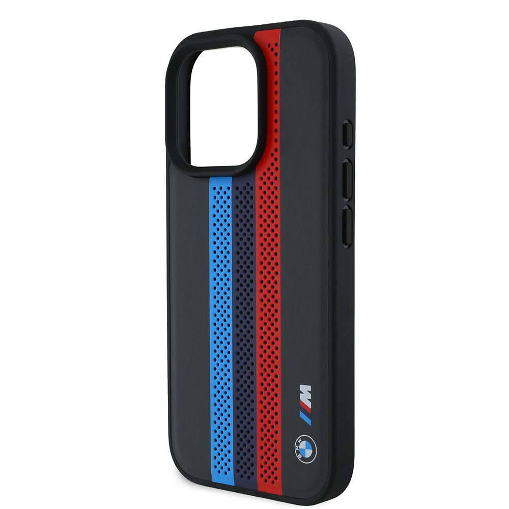 Pouzdro MagSafe pro Apple iPhone 16 Pro Max, BMW, Perforated M Perf. Tricolor Stripers, Černá