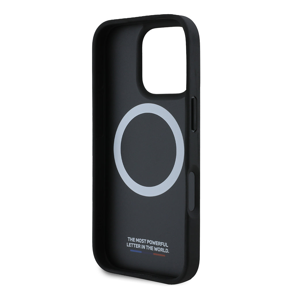 Pouzdro MagSafe pro Apple iPhone 16 Pro Max, BMW, Perforated M Perf. Tricolor Stripers, Černá