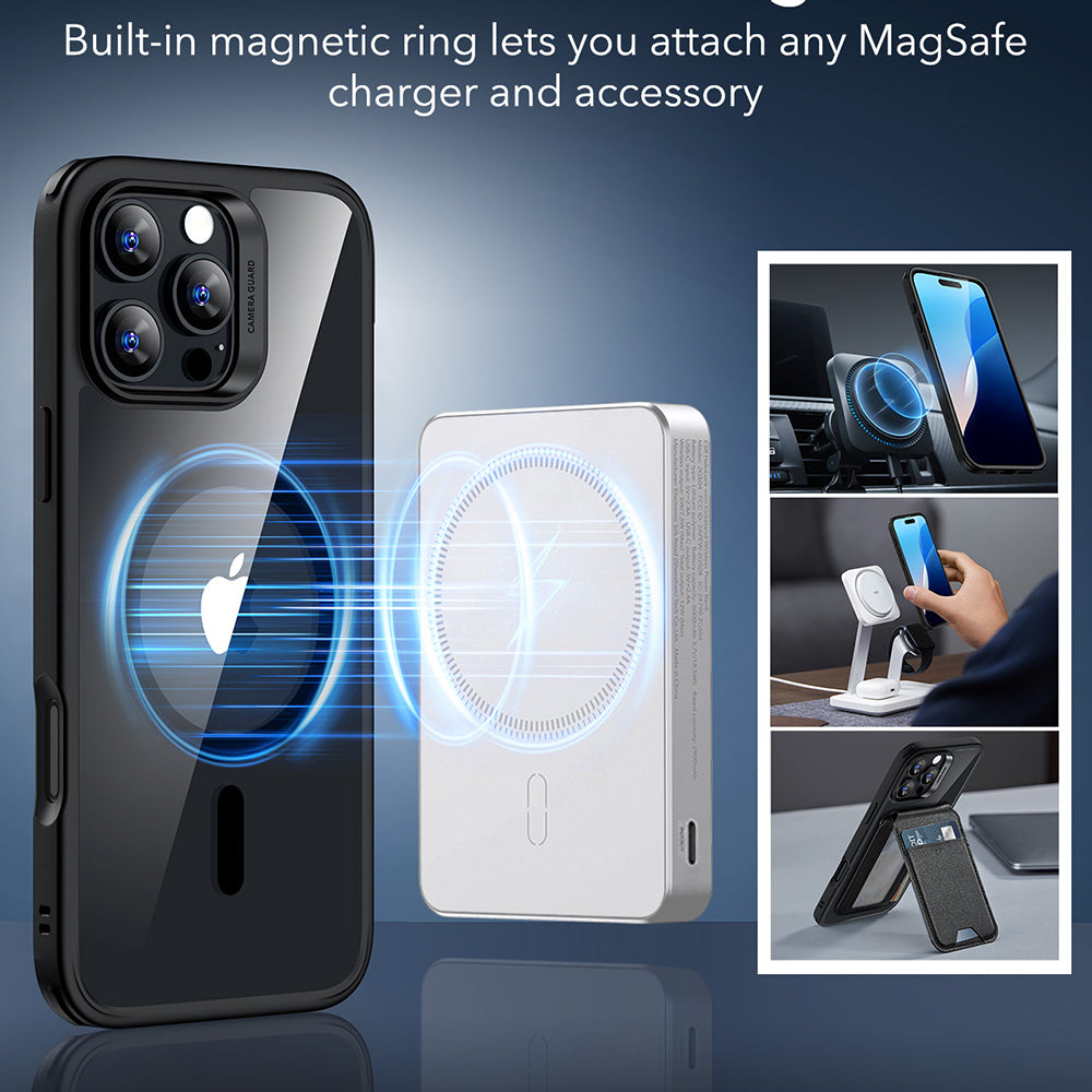MagSafe Case for Apple iPhone 16 Pro Max, ESR, Classic Hybrid, Black Transparent