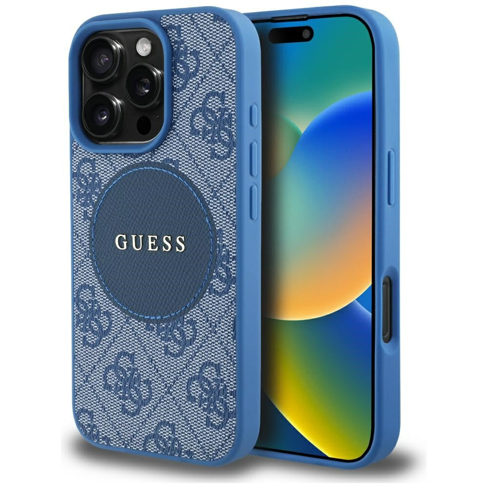 Pouzdro MagSafe pro Apple iPhone 16 Pro Max, Guess, 4G Circle Classic Logo, Modrá