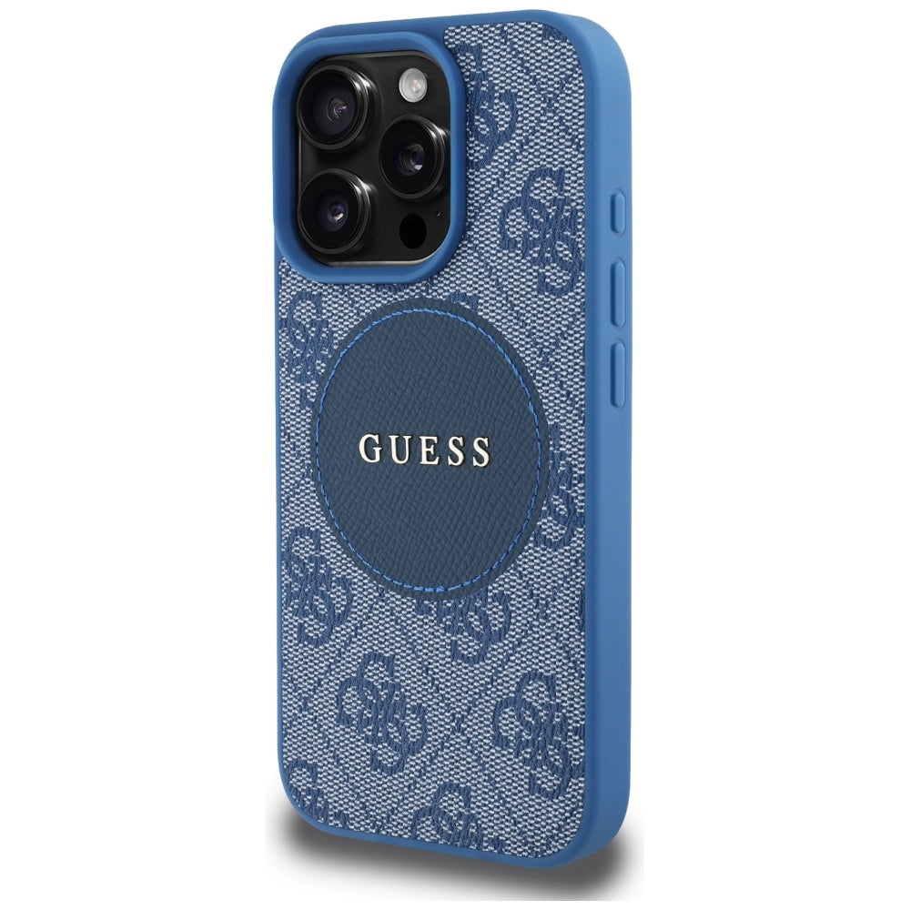 Pouzdro MagSafe pro Apple iPhone 16 Pro Max, Guess, 4G Circle Classic Logo, Modrá