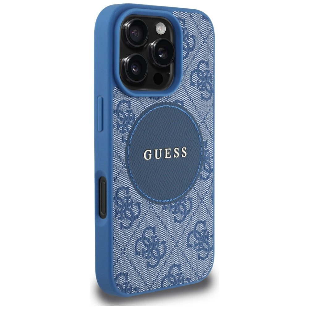 Pouzdro MagSafe pro Apple iPhone 16 Pro Max, Guess, 4G Circle Classic Logo, Modrá