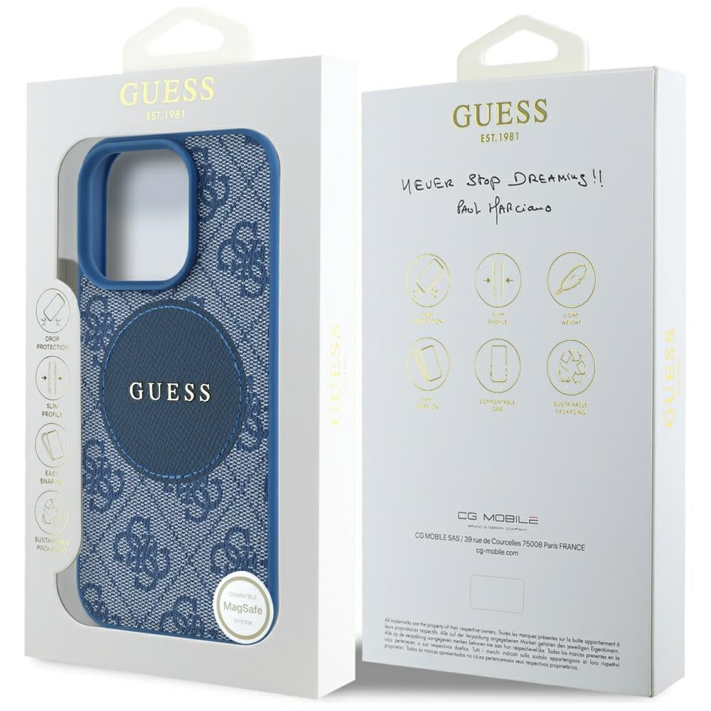 Pouzdro MagSafe pro Apple iPhone 16 Pro Max, Guess, 4G Circle Classic Logo, Modrá
