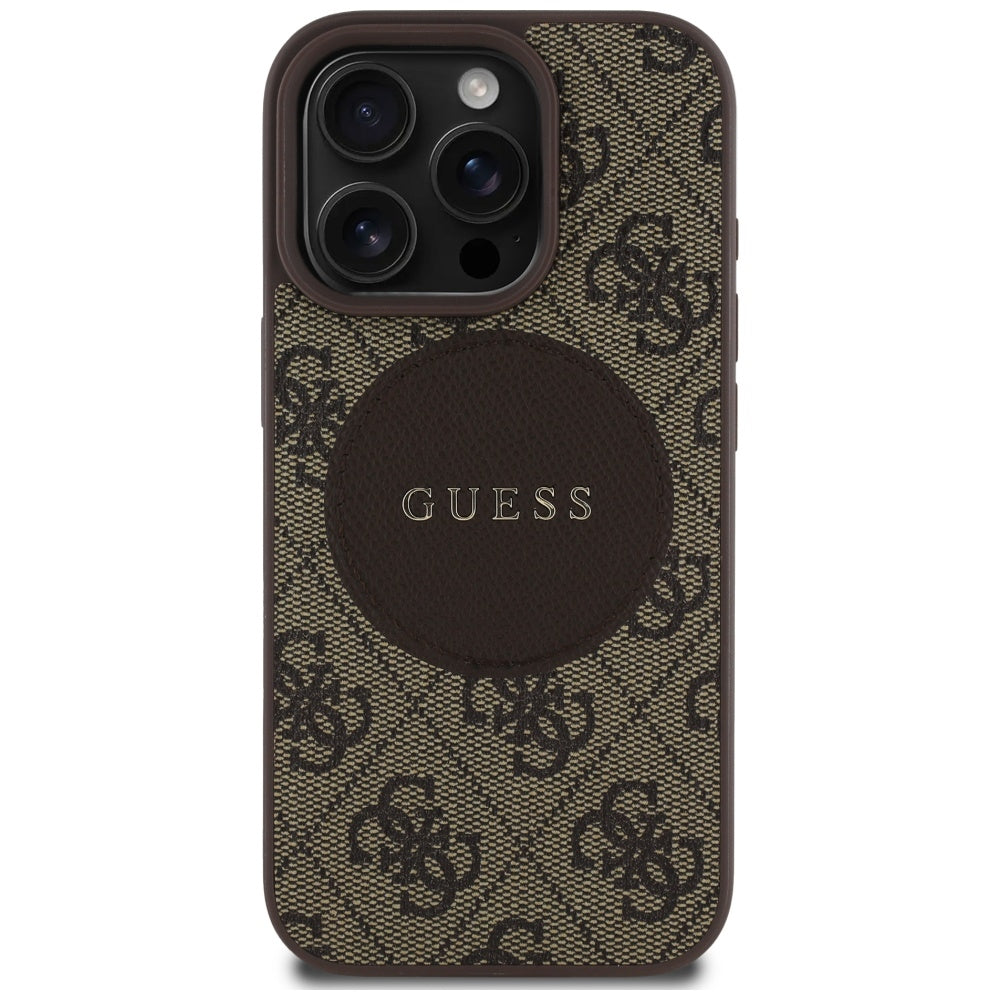 Pouzdro MagSafe pro Apple iPhone 16 Pro Max, Guess, 4G Circle Classic Logo, hnědá