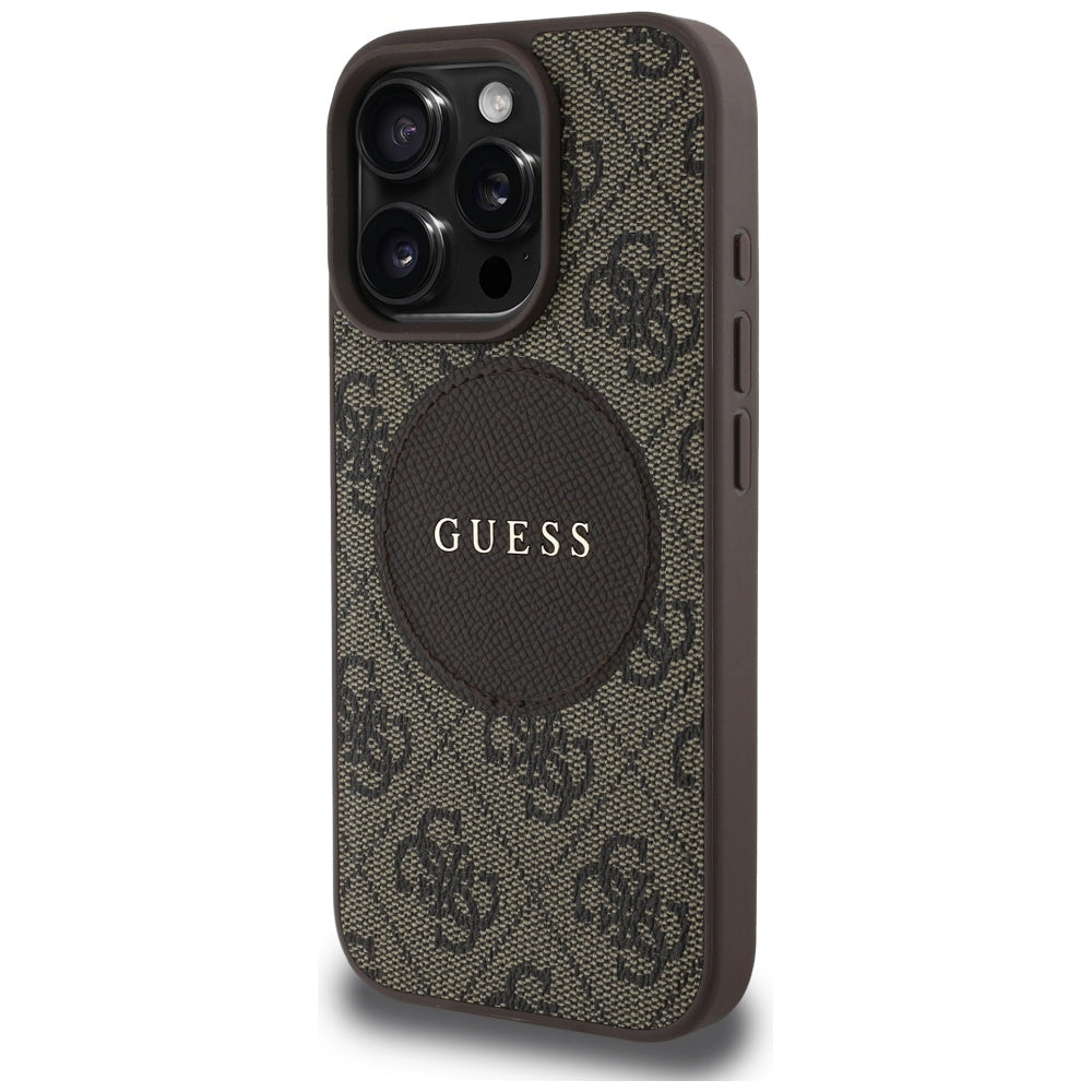 Pouzdro MagSafe pro Apple iPhone 16 Pro Max, Guess, 4G Circle Classic Logo, hnědá
