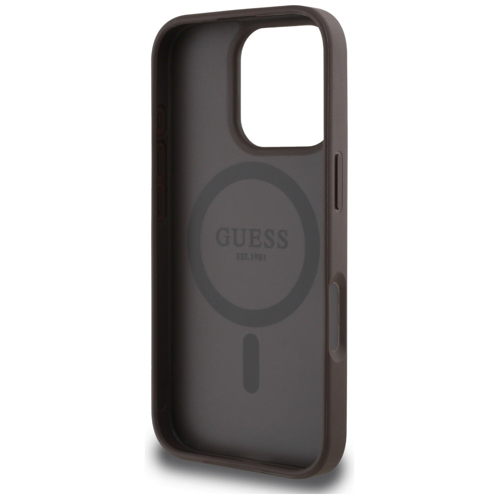 Pouzdro MagSafe pro Apple iPhone 16 Pro Max, Guess, 4G Circle Classic Logo, hnědá