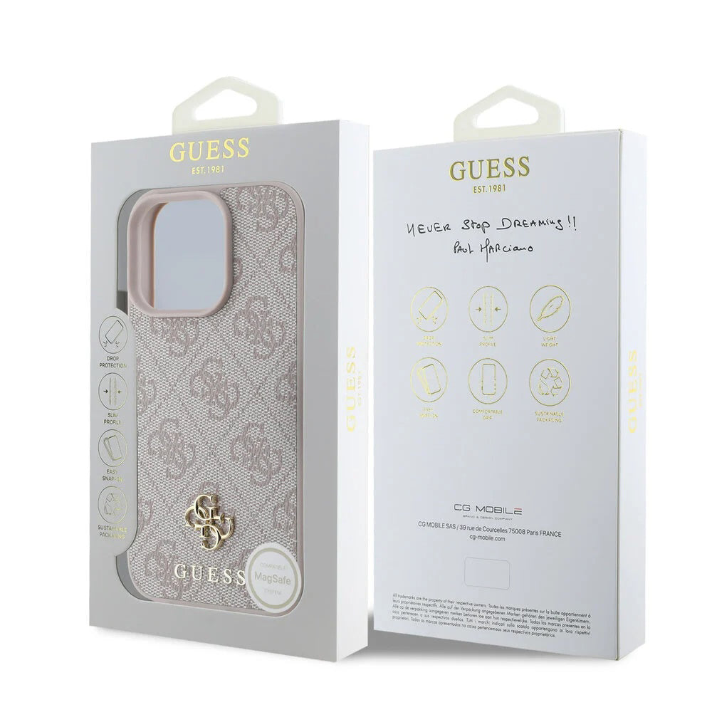 Pouzdro MagSafe pro Apple iPhone 16 Pro Max, Guess, 4G Classic, Růžové