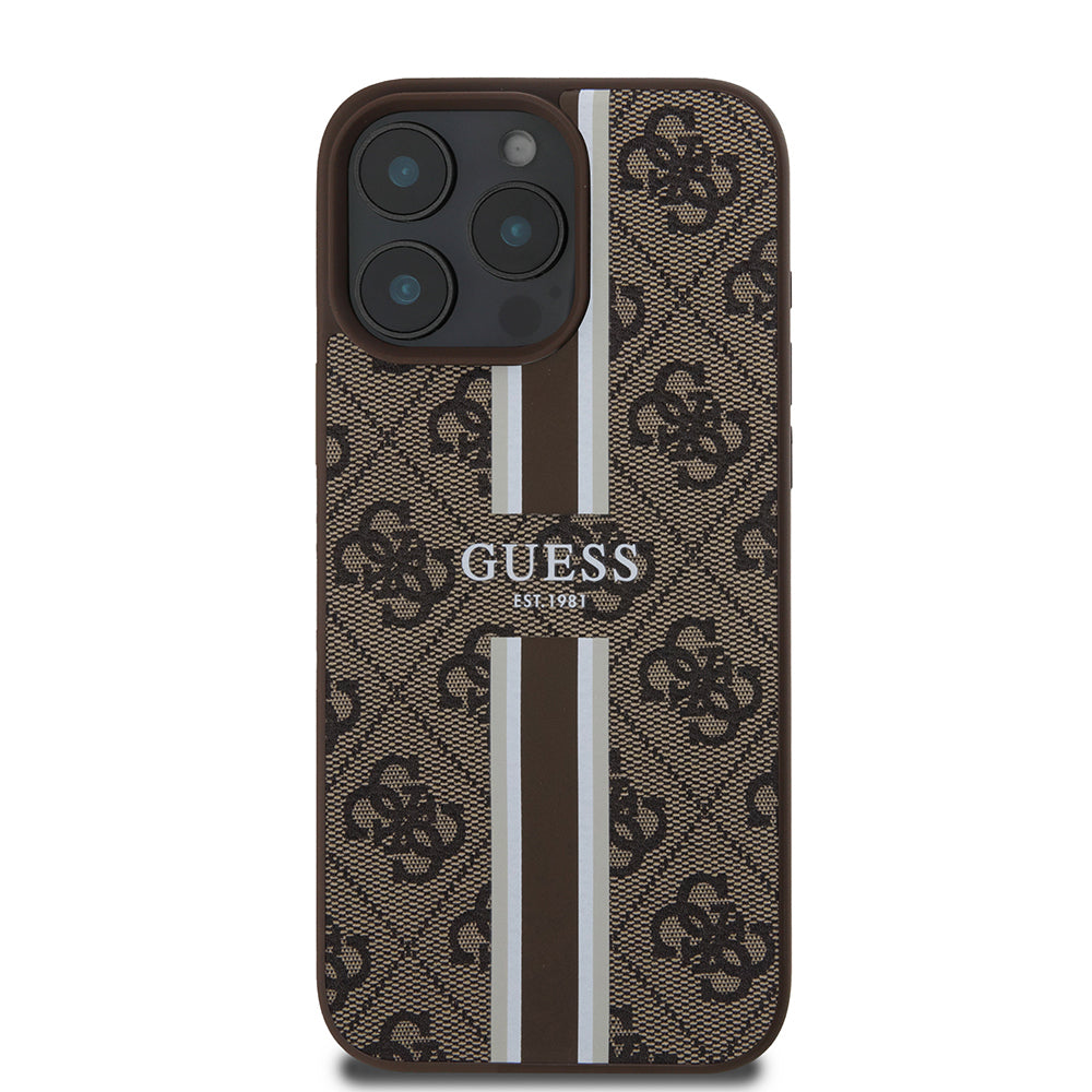 Pouzdro MagSafe pro Apple iPhone 16 Pro Max, Guess, 4G Printed Stripes, Hnědá
