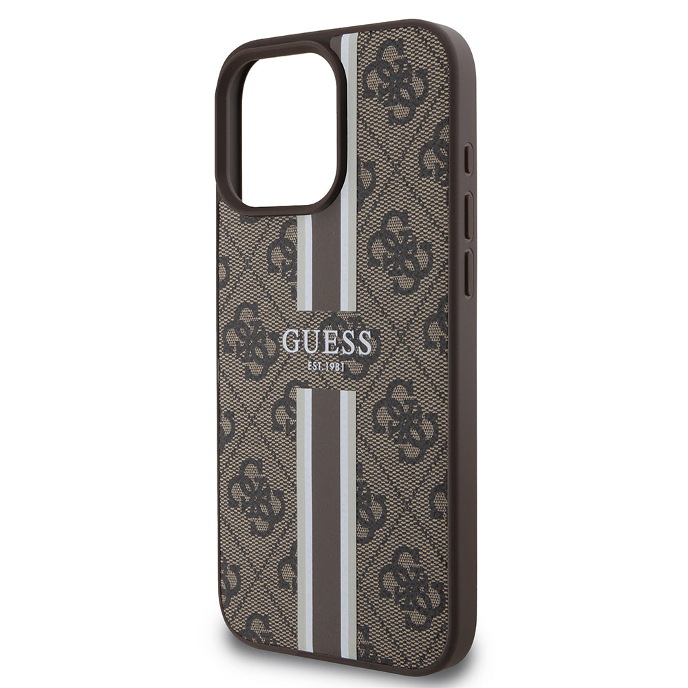 Pouzdro MagSafe pro Apple iPhone 16 Pro Max, Guess, 4G Printed Stripes, Hnědá