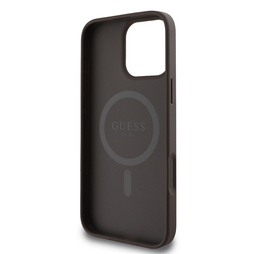 Pouzdro MagSafe pro Apple iPhone 16 Pro Max, Guess, 4G Printed Stripes, Hnědá