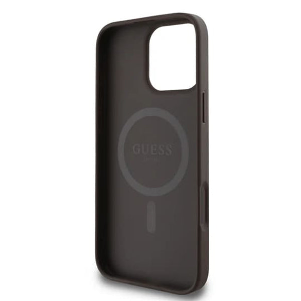 Pouzdro MagSafe pro Apple iPhone 16 Pro Max, Guess, 4G Ring Classic Logo, hnědá