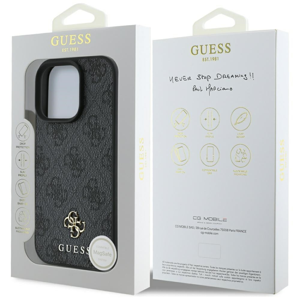 Pouzdro MagSafe pro Apple iPhone 16 Pro Max, Guess, 4G Small and Classic Logo, černé
