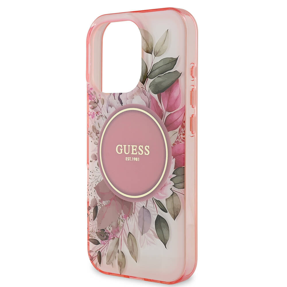 Pouzdro MagSafe pro Apple iPhone 16 Pro Max, Guess, IML Flower & Tonal Circle, Růžové