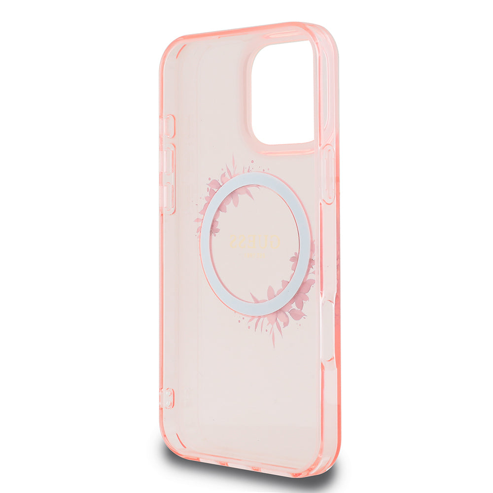 Pouzdro MagSafe pro Apple iPhone 16 Pro Max, Guess, IML Flowers Wreath, Růžové