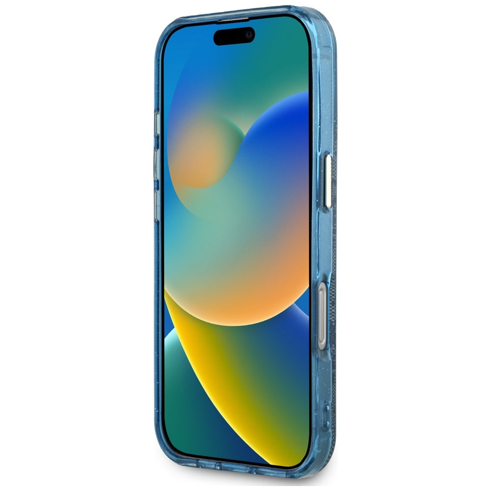 Pouzdro MagSafe pro Apple iPhone 16 Pro Max, Guess, IML Glitter 4G Circle Triangle, Modrá