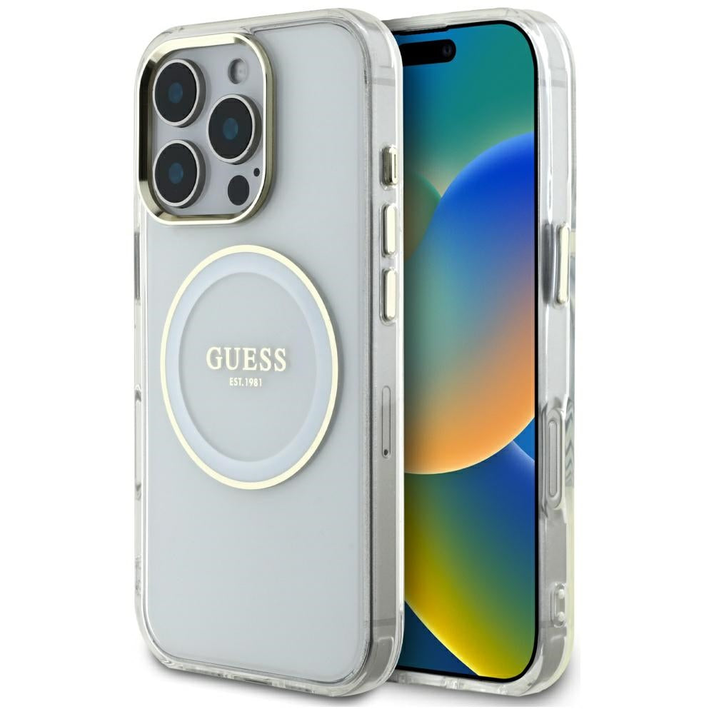 Pouzdro MagSafe pro Apple iPhone 16 Pro Max, Guess, IML Metal Colored Circle, Bílá